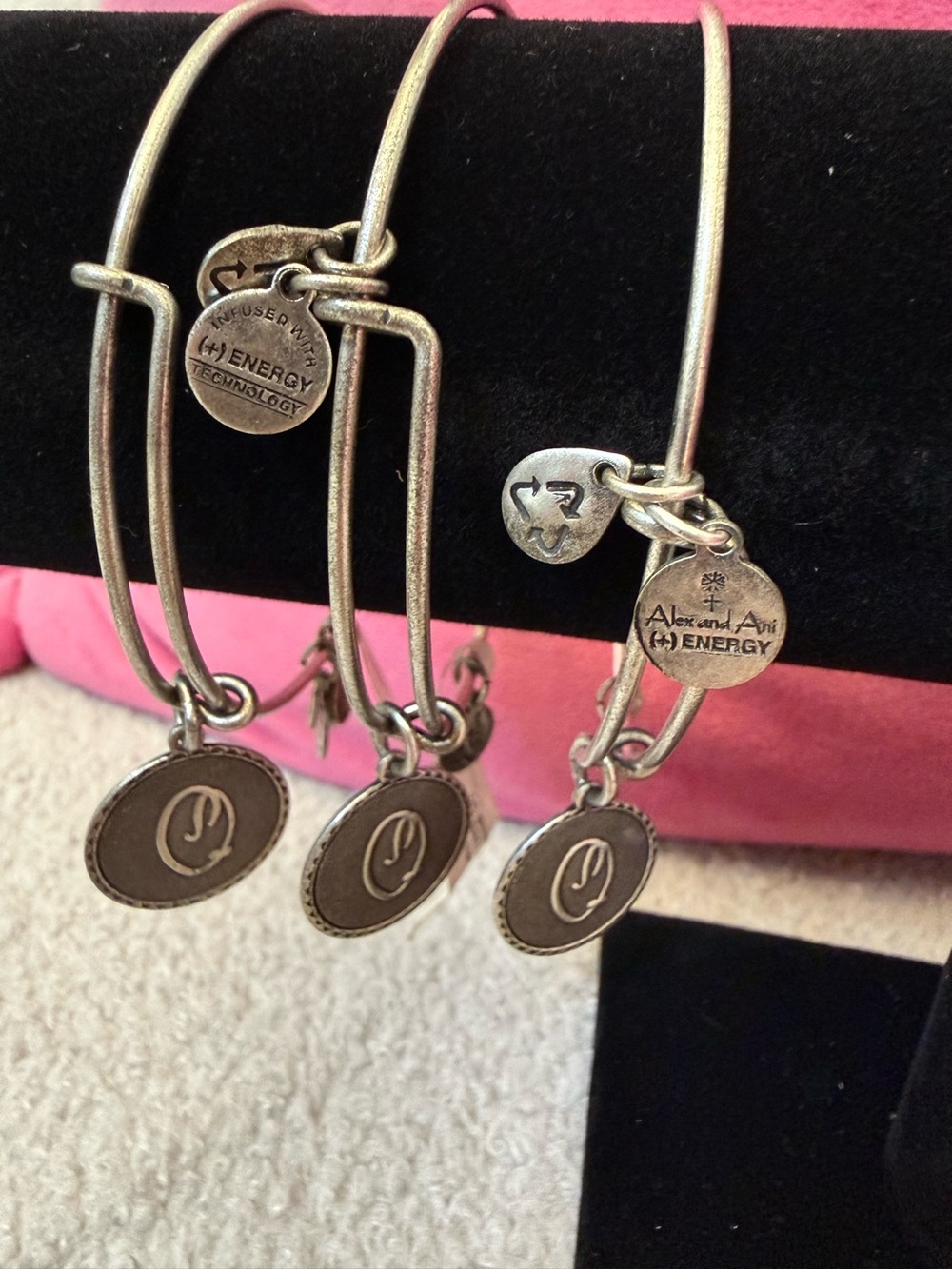 Alex and Ani Silver-Tone Initial Charm Bangle Bracelet - Letter Q